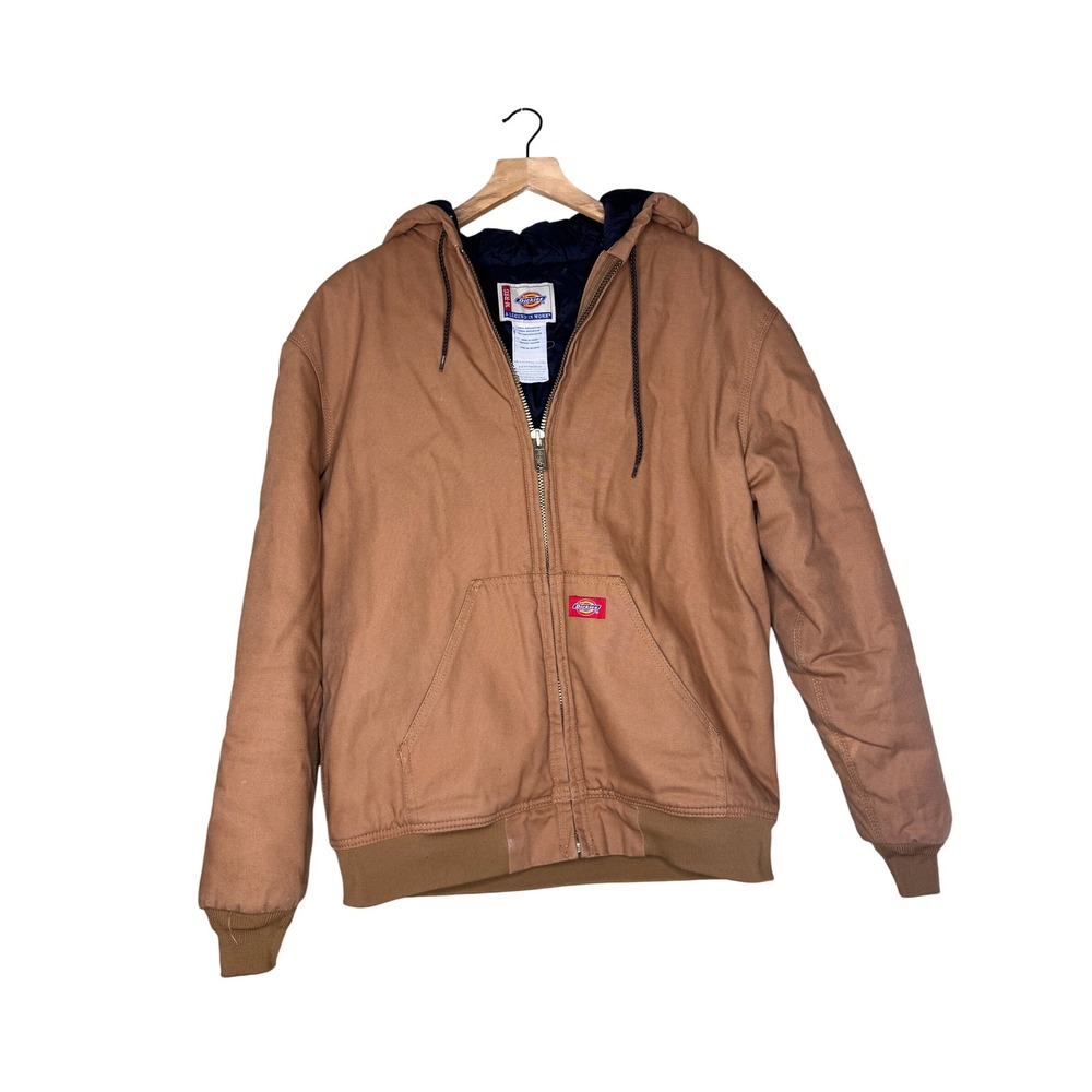 Dickies Mens Brown Duck Canvas Hooded Quilted Lined Work Jacket Size Medium REG